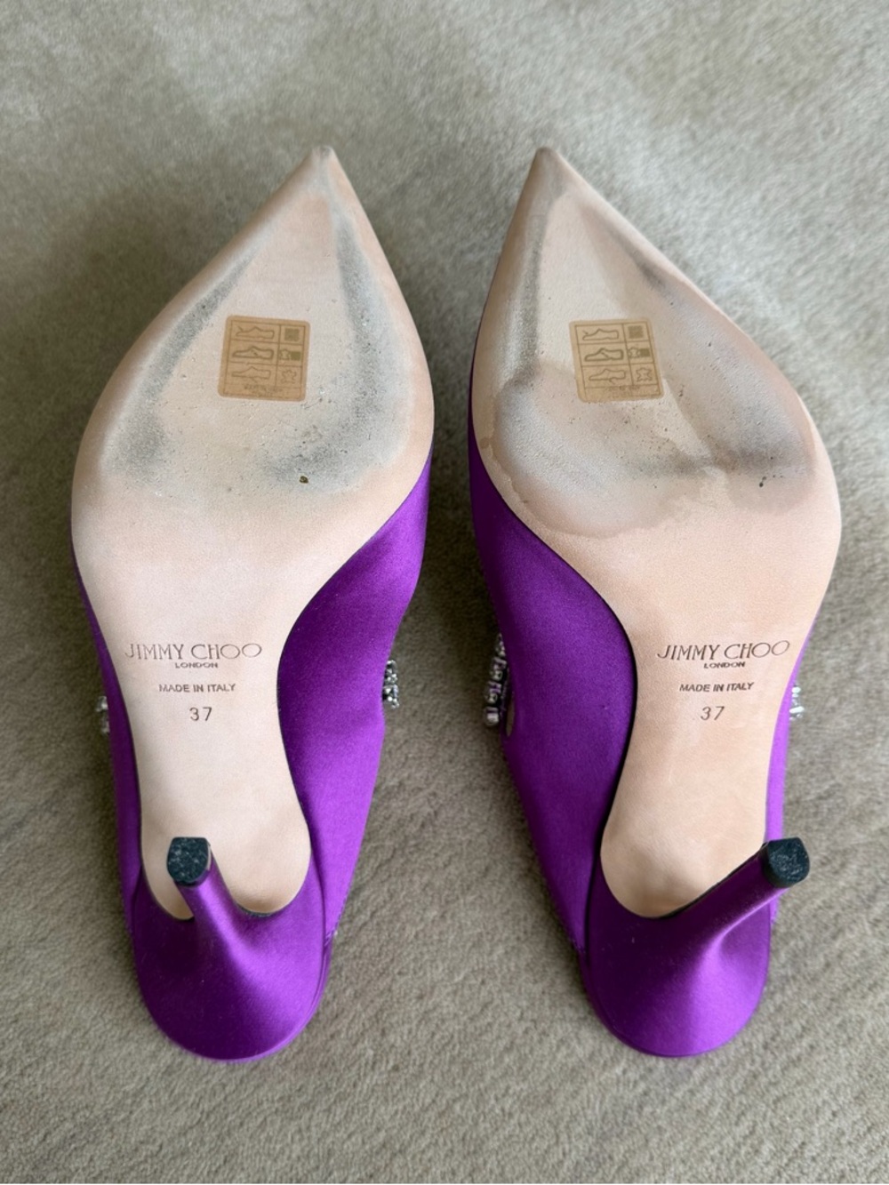 Jimmy Choo Bing 100 Satin Mules With Crystal Strap in pink violet, size 37, NEW - Picture 5 of 9